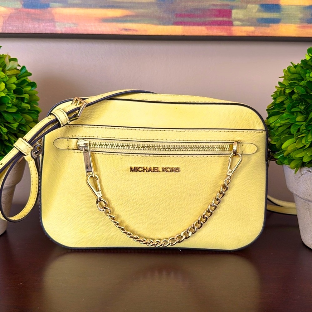 MICHAEL Michael Kors JET SET💛YELLOW BUTTERCUP💛 LEATHER ZIP CHAIN CROSSBODY BAG - Picture 5 of 17